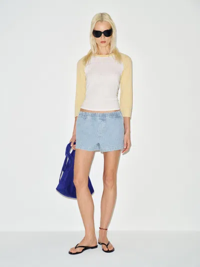 Reformation Short En Jean À Taille Basse Élastique Theo, 6,5 Cm Bleu L In Blue