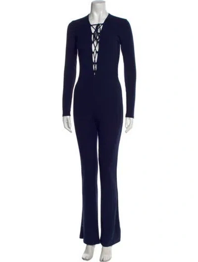 Pre-owned Reformation Tie Neck Jumpsuit In Blue