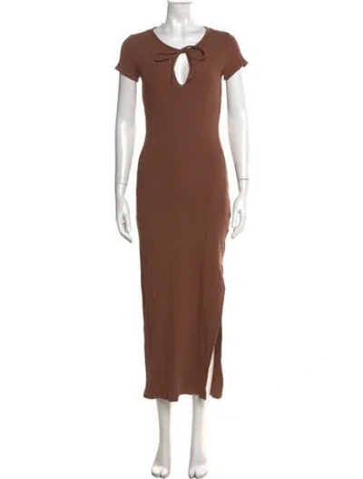 Pre-owned Reformation Tie Neck Long Dress In Brown