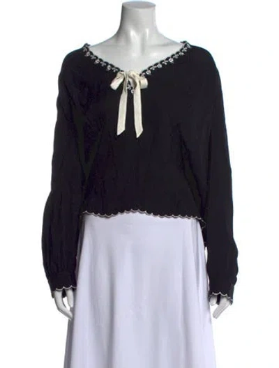 Pre-owned Reformation Tie Neck Long Sleeve Blouse In Black