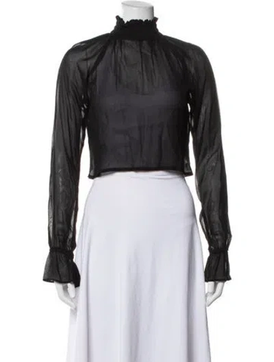 Pre-owned Reformation Tie Neck Long Sleeve Blouse In Blue