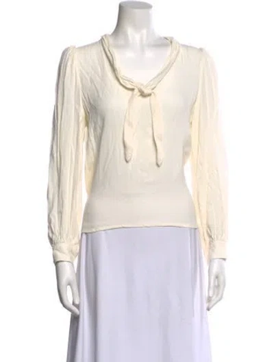 Pre-owned Reformation Tie Neck Long Sleeve Blouse In Neutrals