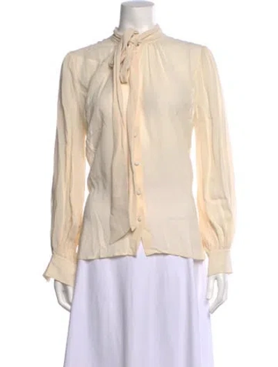 Pre-owned Reformation Tie Neck Long Sleeve Blouse In Neutrals