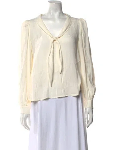 Pre-owned Reformation Tie Neck Long Sleeve Blouse In Neutrals