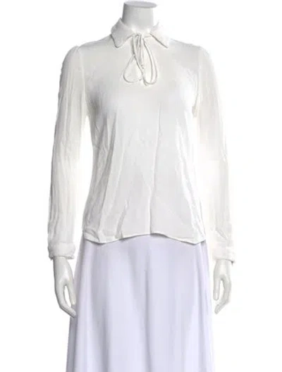 Pre-owned Reformation Tie Neck Long Sleeve Blouse In White