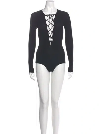 Pre-owned Reformation Tie Neck Long Sleeve Bodysuit In Gray