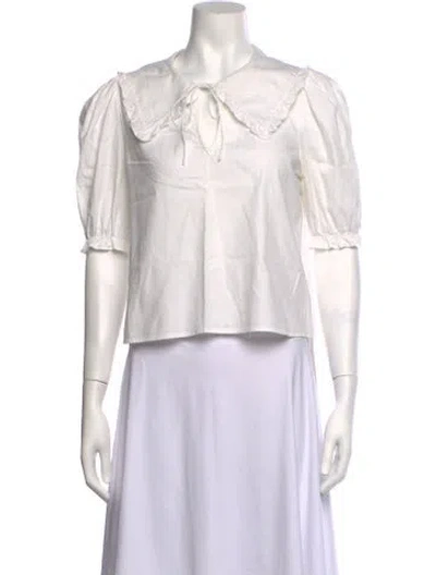 Pre-owned Reformation Tie Neck Short Sleeve Blouse In White