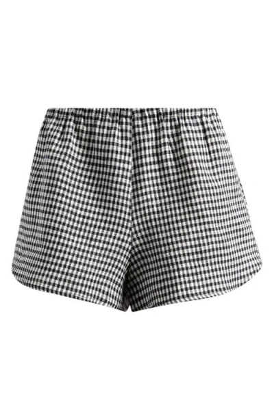REFORMATION REFORMATION TIFFIE CHECK LINEN SHORTS