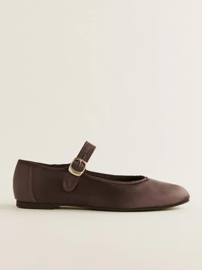 Reformation Tilly Ballet Flat In Chocolate Satin
