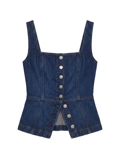 Reformation Tilly Button-up Denim Top In Blue
