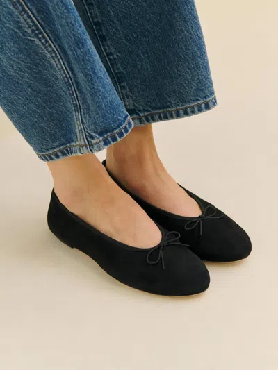 Reformation Tina Ballet Flat In Black Suede