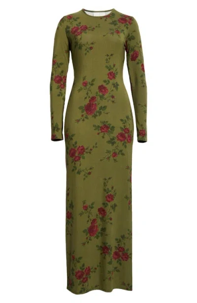 Reformation Tommie Floral Long Sleeve Knit Dress In Green