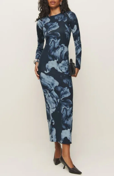 Reformation Tommie Long Sleeve Stretch Dress In Midnight Rose