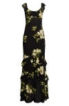 Reformation Tripoli Floral-print Silk-georgette Maxi Dress In Black
