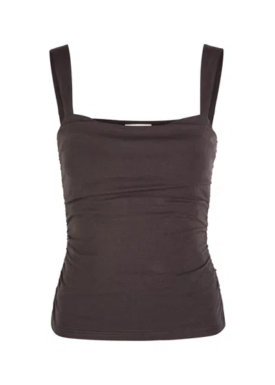 Reformation Trish Ruched Stretch-cotton Top In Brown