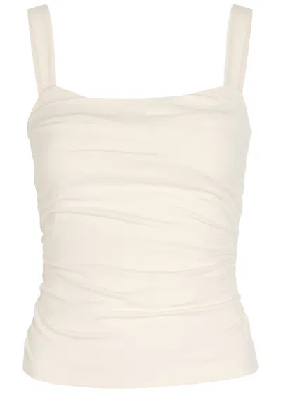 Reformation Trish Ruched Stretch-cotton Top In Neutral