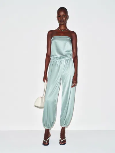 Reformation Trista Satin Jumpsuit Blue Large