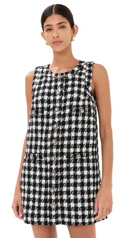 Reformation Tropez Check Tweed Shift Dress In Black Check