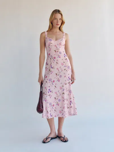 Reformation Tully Ditsy Floral Sweetheart Neck Midi Dress In Pink
