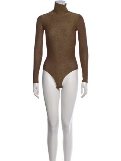 Pre-owned Reformation Turtleneck Long Sleeve Bodysuit In Gold