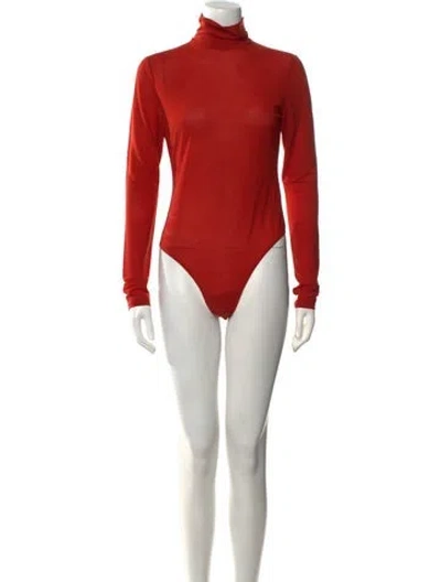 Pre-owned Reformation Turtleneck Long Sleeve Bodysuit In Red