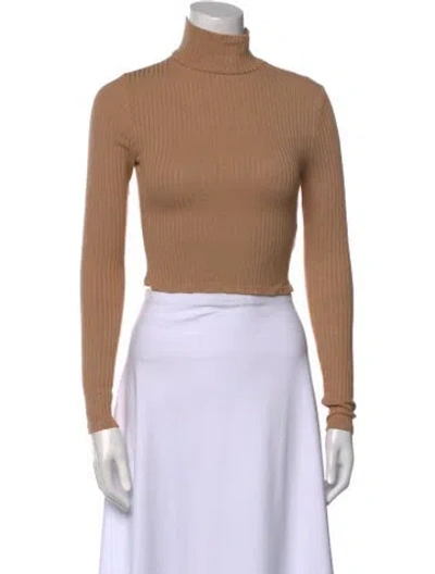 Pre-owned Reformation Turtleneck Long Sleeve Crop Top In Neutral