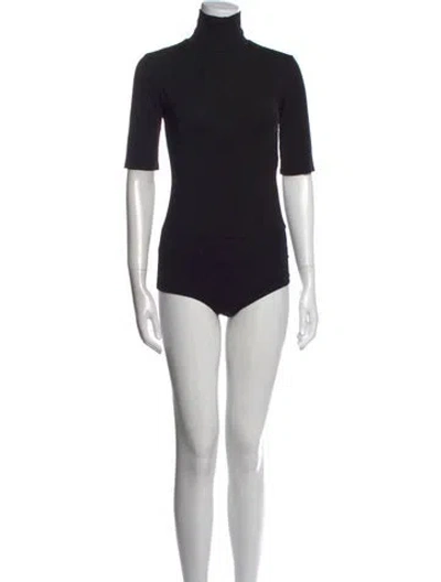 Pre-owned Reformation Turtleneck Short Sleeve Bodysuit In Black