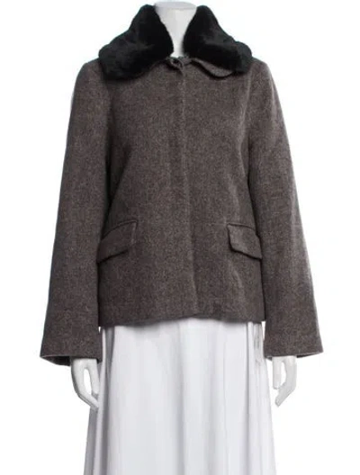 Pre-owned Reformation Tweed Pattern Jacket In Brown