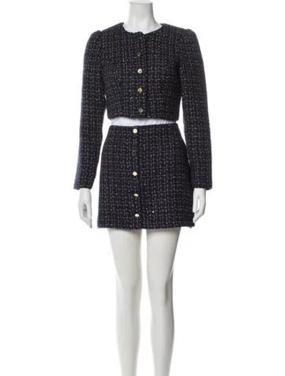 Pre-owned Reformation Tweed Pattern Sequin Embellishments Skirt Set W/ Tags In Blue