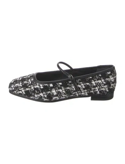 Pre-owned Reformation Tweed Tweed Pattern Mary Jane Flats In Black