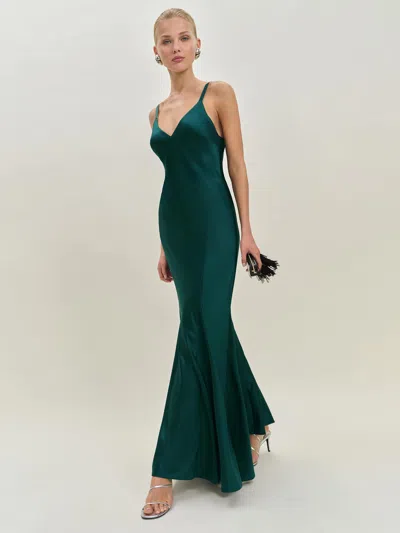 Reformation Tyler Satin Dress In Forest