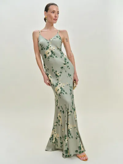 Reformation Tyler Satin Dress In Shade Garden