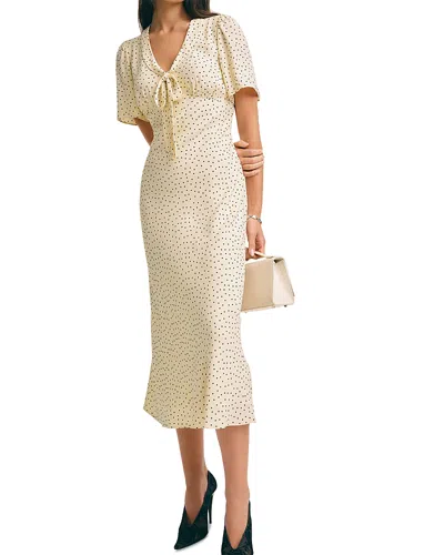 Reformation Tyra Polka Dot Short Sleeve Midi Dress In Gray