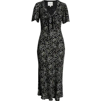 Reformation Tyra Floral Short Sleeve Midi Dress In Black