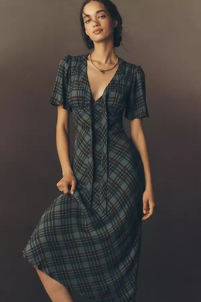 Reformation Tyra Short-sleeve V-neck Midi Dress In Blue