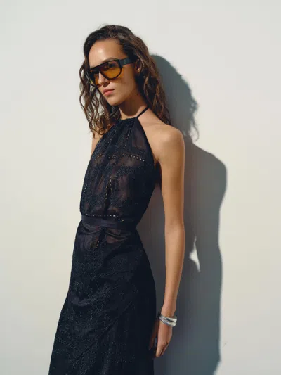 Reformation Una Scarf Top Black Eyelet