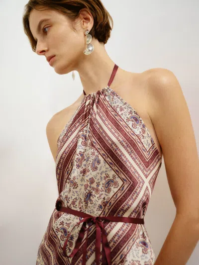 Reformation Una Silk Scarf Top In Brown