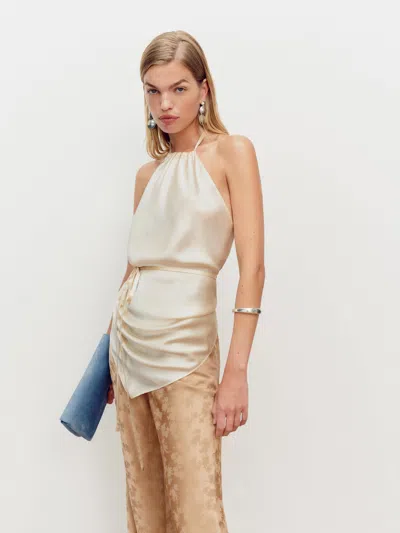 Reformation Una Silk Scarf Top Ivory In Neutral