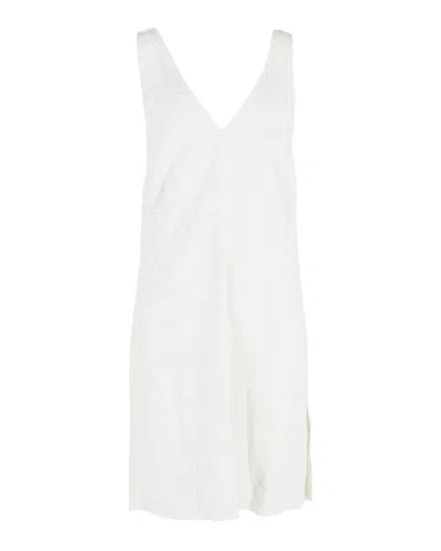 Reformation V-neck Low Back Sleeveless Dress In Off-white Cotton