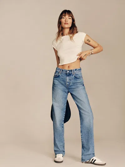 Reformation Val 90s Mid Rise Straight Short Jeans In Blue
