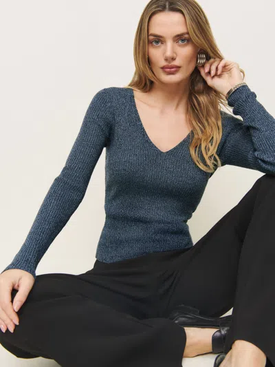 Reformation Valencia Regenerative Merino V-neck In Cornflower Navy