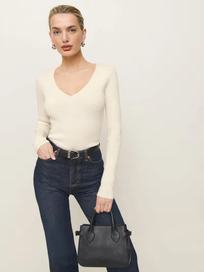 Reformation Valencia Regenerative Merino V-neck In Cream