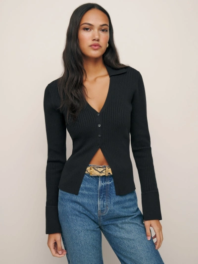 Reformation Valentina Ribbed Open Cardigan In Black