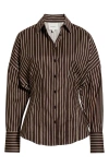 Reformation Vanta Stripe Stretch Poplin Button-up Shirt In Brown