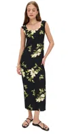 Reformation Vea Floral-print Crepe Midi Dress In Black