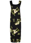 Reformation Vea Floral-print Crepe Midi Dress In Black