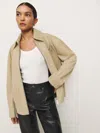 Reformation Veda Bennett Oversized Leather Bomber In Oat Distressed