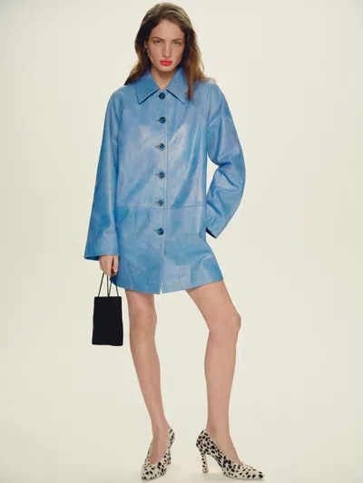 Reformation Veda Celine Jacket Blue Leather Xxs