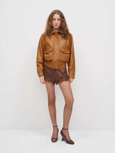 Reformation Veda Daphne Leather Bomber Orange Xxs