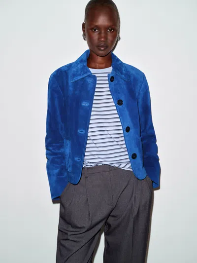 Reformation Veda Eliana Suede Jacket Cerulean Blue Suede Large